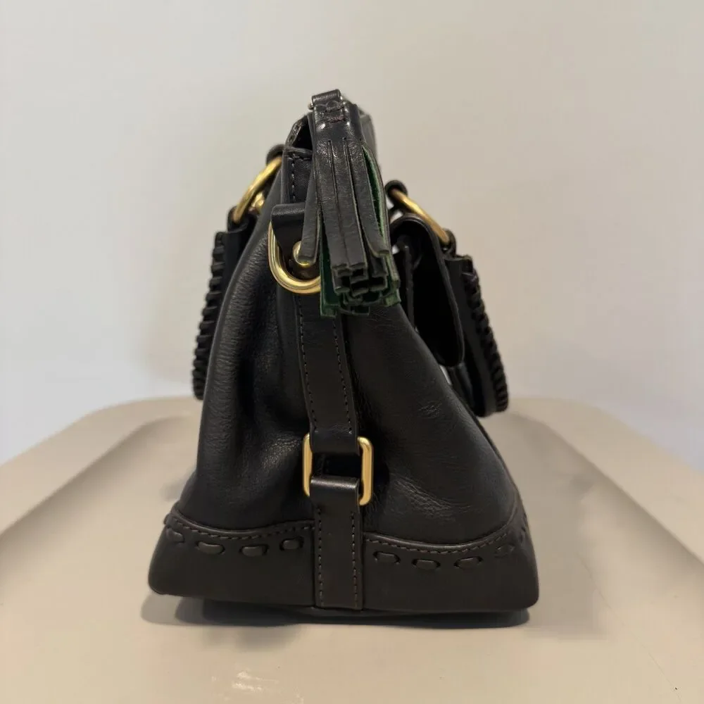 Dooney & Bourke Florentine Satchel Front Pocket Black Leather Handbag Purse